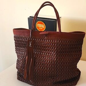 SOLD New RARE YSL Saint Laurent Woven Leather Tote Large Mahogany Brown Unisex